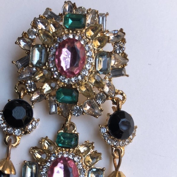 Chandelier Statement Earrings with Faux Gems, Pearls, and Diamonds - Picture 3 of 5